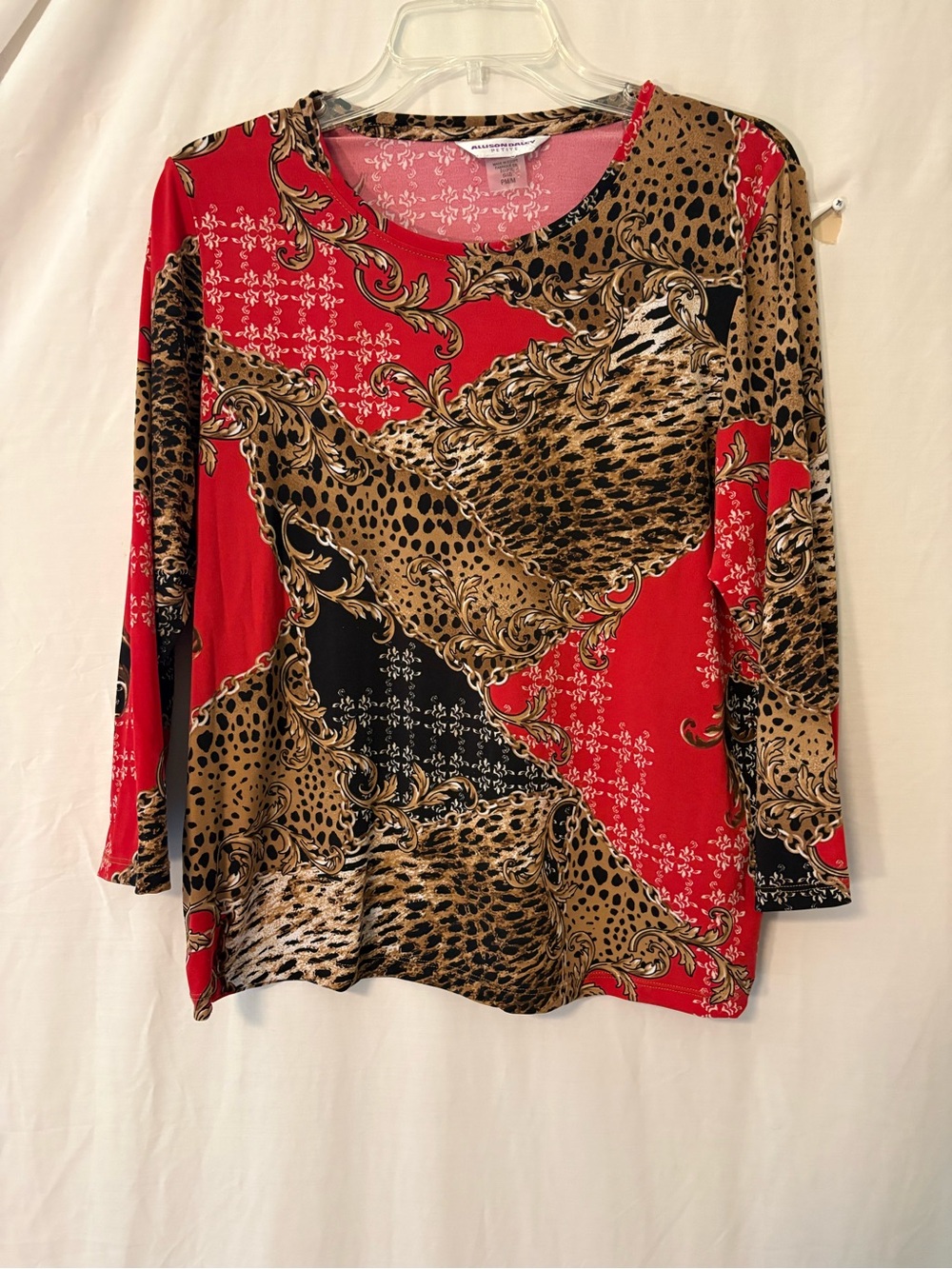 Allison Daley Red and Tan Animal Print Long Sleeve Top